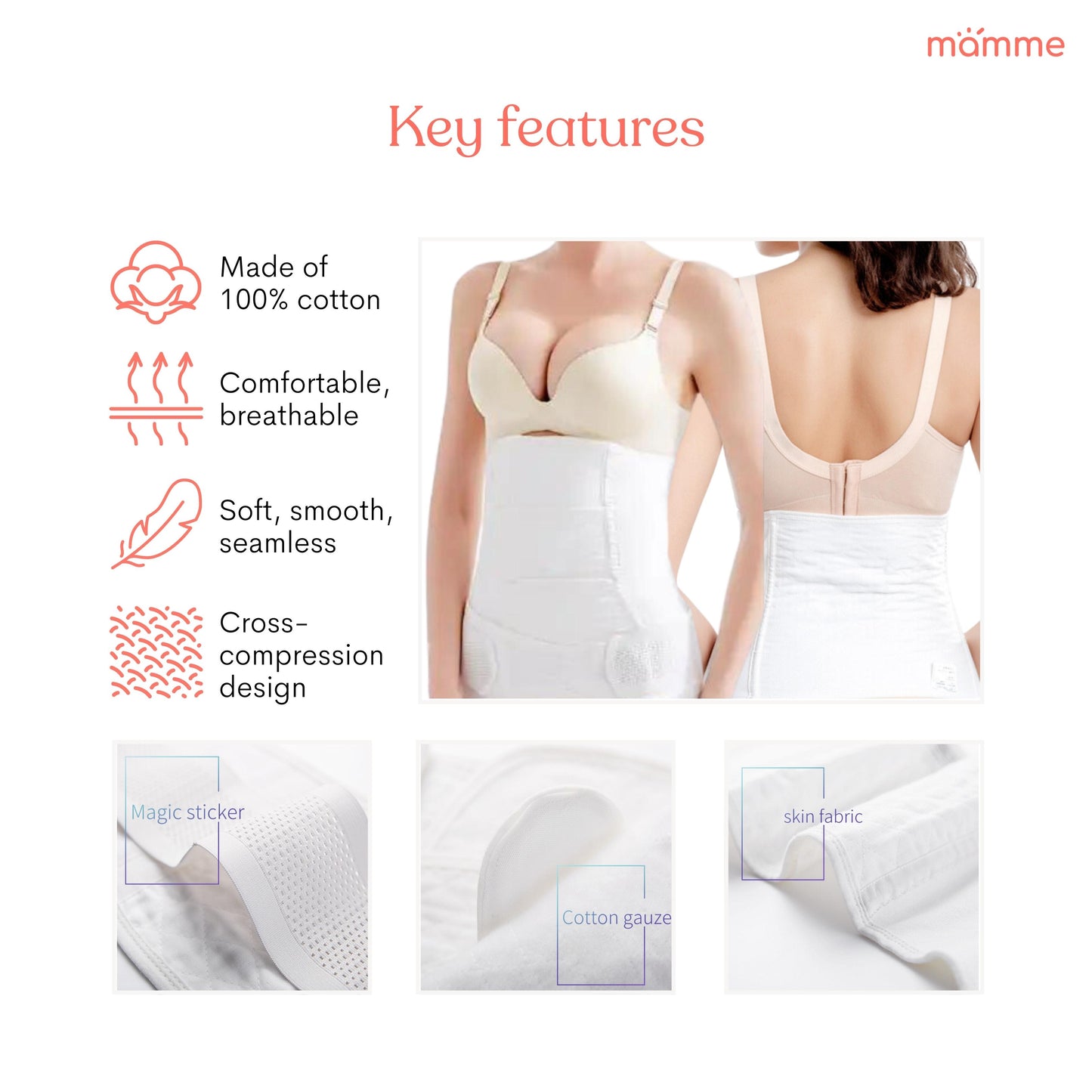 Mamme Postpartum Cotton Binder and Belly Support (2 pieces)