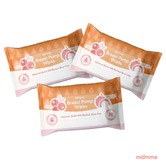 [BUNDLE OF 3] Mamme Breast Pump Wipes – Rinse-Free Cleaning (90 Biodegradable Sheets | 3 × 30 Sheets)