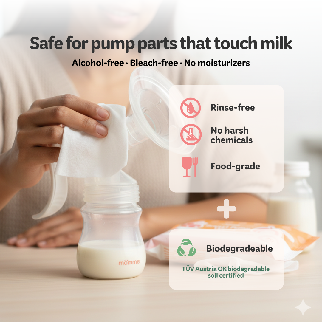 Mamme Breast Pump Wipes – Rinse-Free Cleaning with Soapberry Clean™ (30 Biodegradable Sheets, 15 × 20 cm)